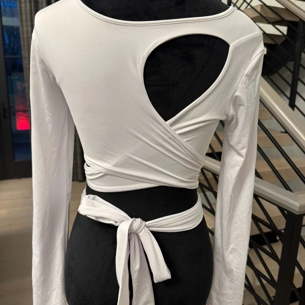New White Long Sleeve Wrap Top size S